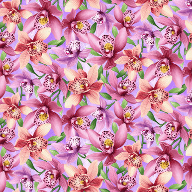 Lavender Orchids Blissful Blooms Cotton 43"/44" Fabric Per Yard