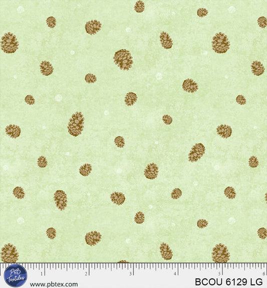 Light Green Pinecones Bigfoot Country BCOU-6129-LG Cotton 44”/45” Fabric Per Yard