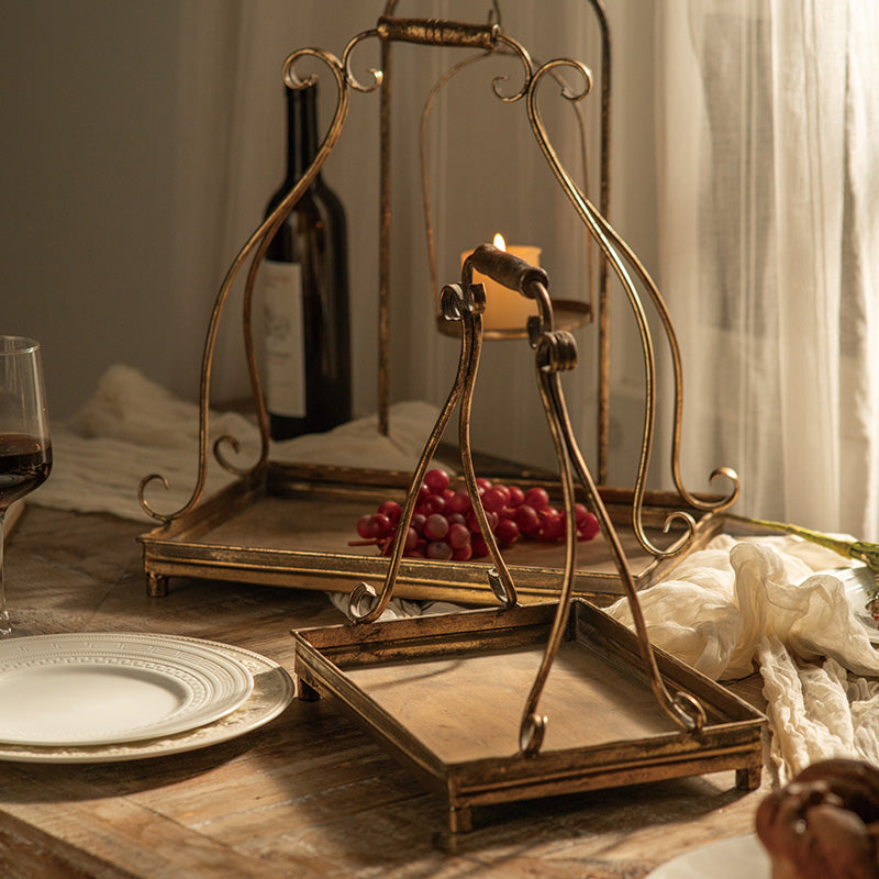 Antique Gold Metal Serving Tray (Set of 2)