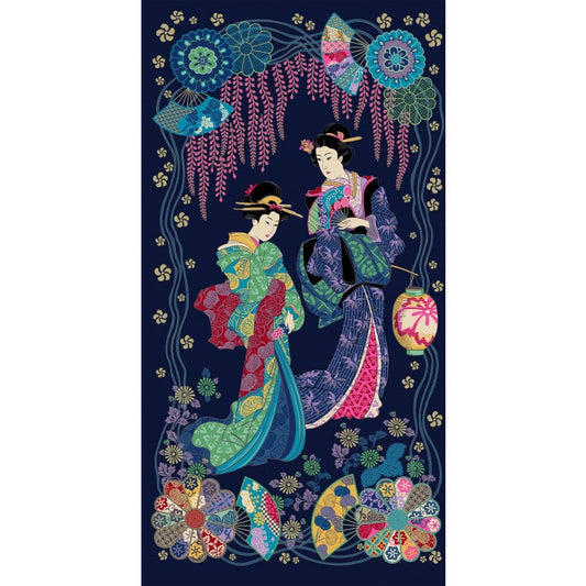 Navy Moonlit Kimono Panel -24"