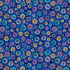Navy Mosaic Blooms Tile Coordinate Cotton 44/45 Fabric Per Yard