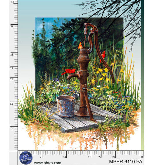 Rusted Water Pump  Meadow Perch MPER-6110-PA Cotton 44”/45” Fabric Per Yard