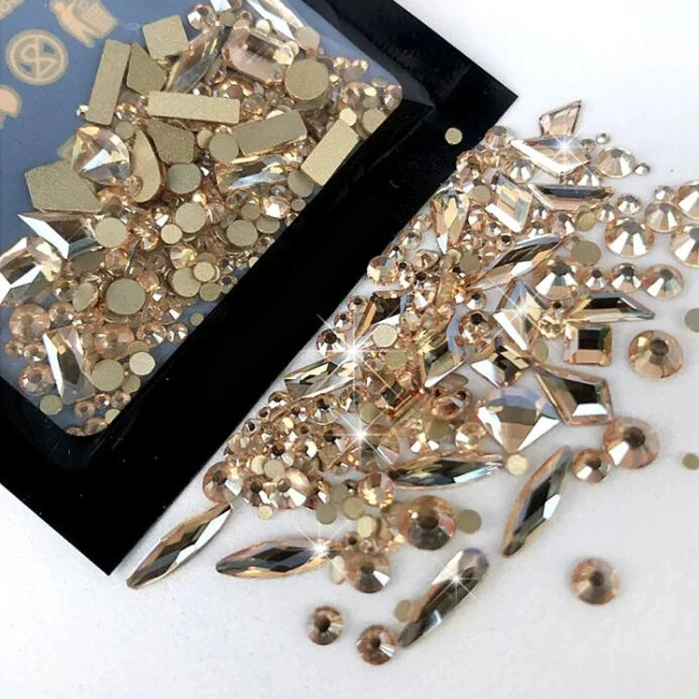 180pcs AB Flatback Glass Nail Rhinestones - Multi-Shape Gems for DIY Nail Art