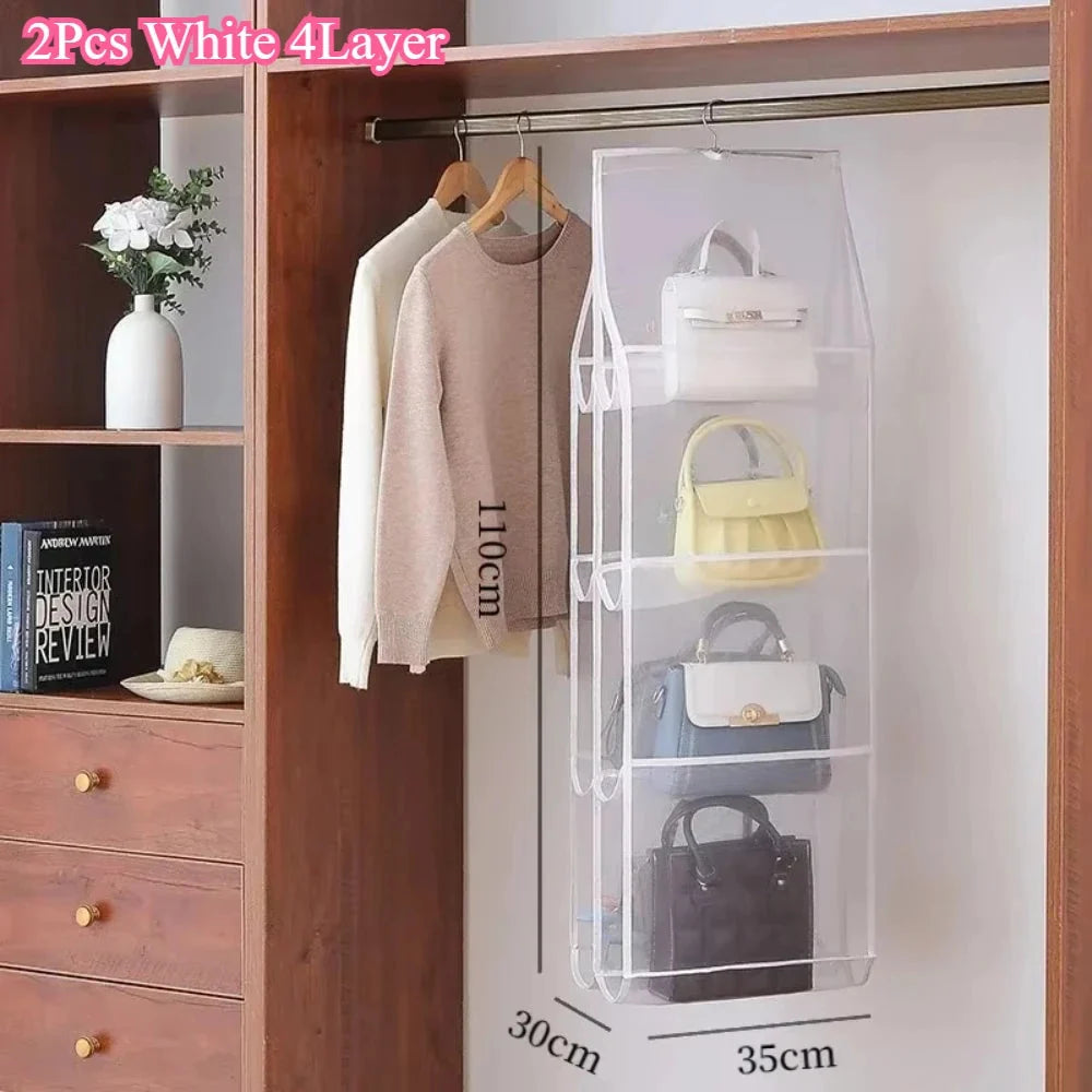 Hanging Closet Organizer Bag - Eco-Friendly 3D Transparent Storage for Tote Bags & Purses