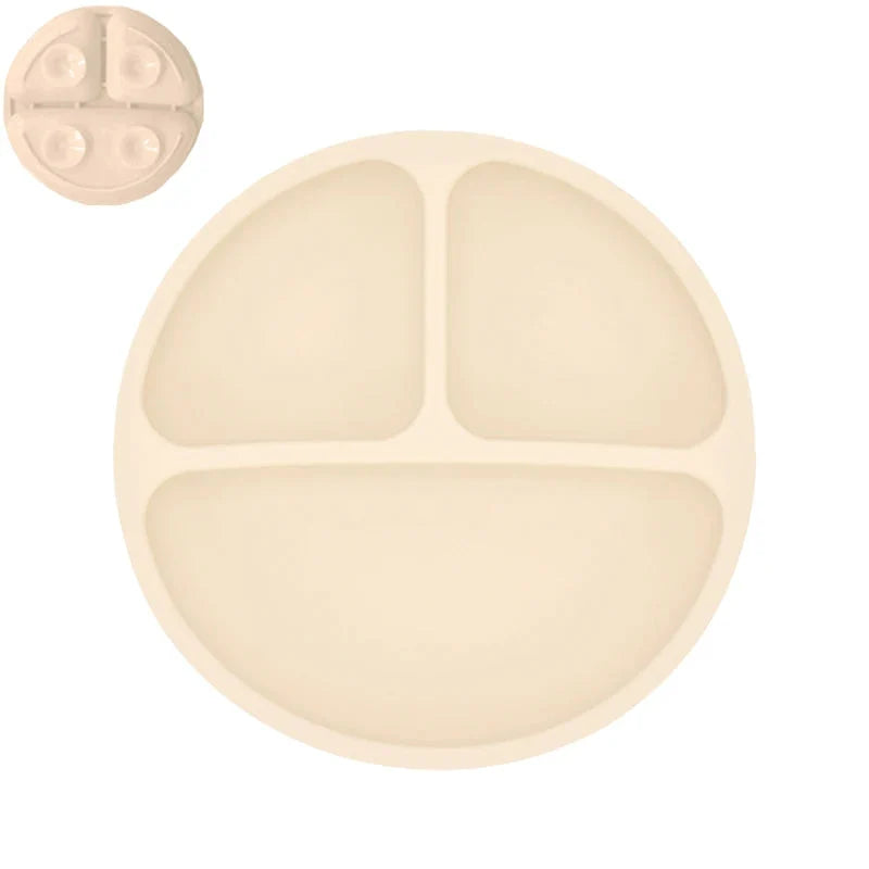 Silicone Baby Sucker Plate & Rice Spoon Set Cute Cartoon Tableware
