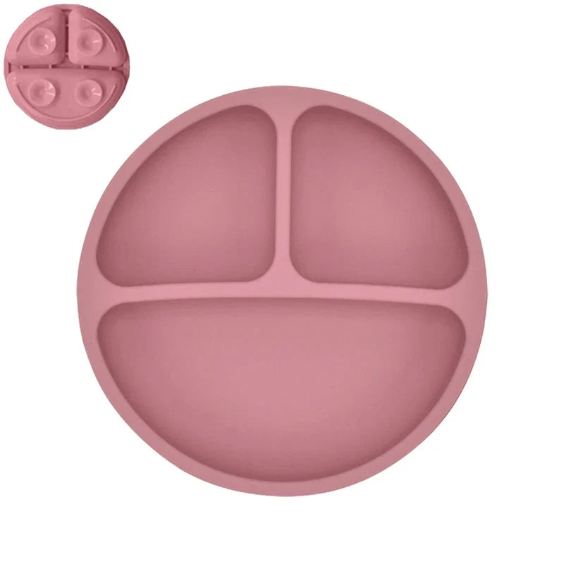 Silicone Baby Sucker Plate & Rice Spoon Set Cute Cartoon Tableware