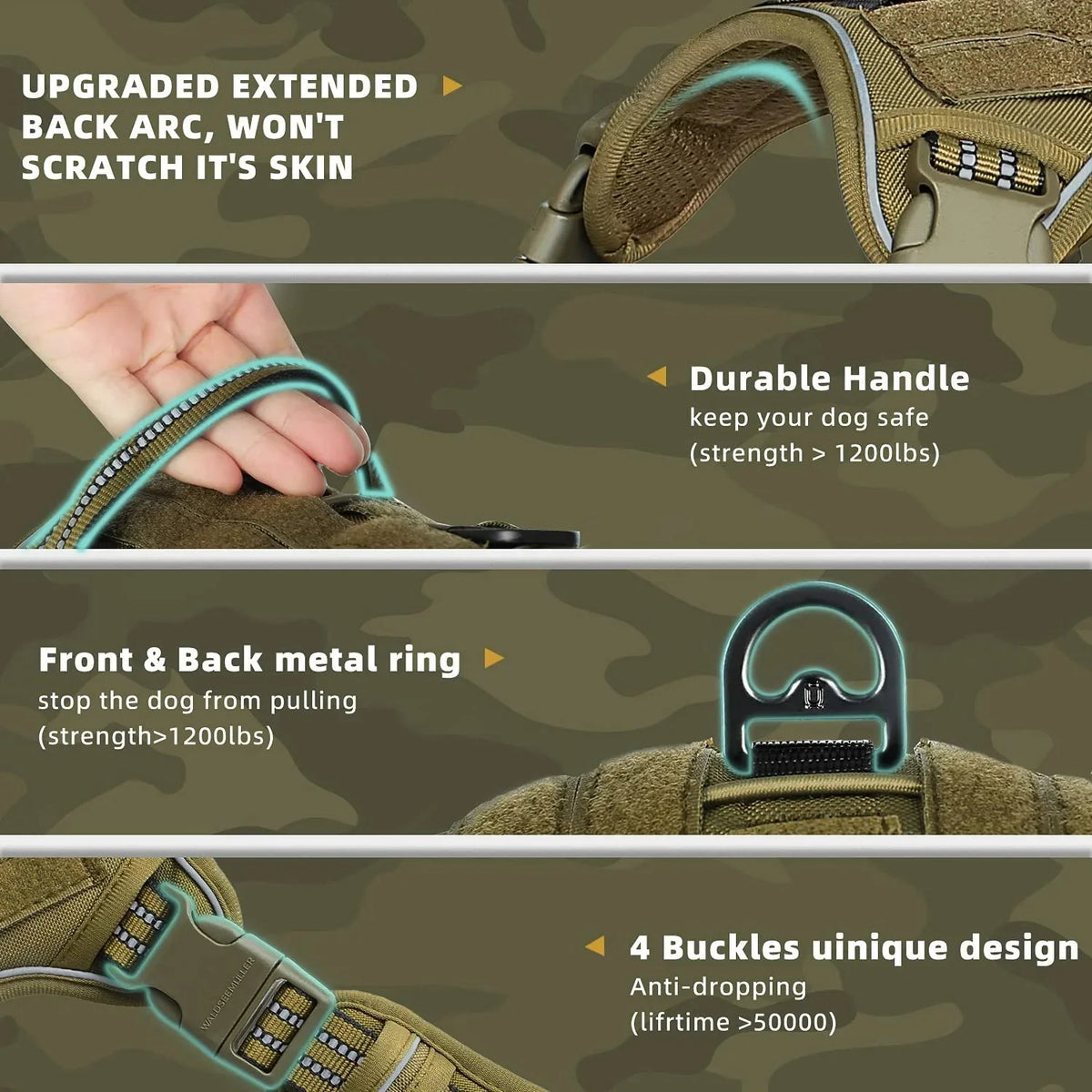 Tactical No-Pull Dog Harness – Adjustable MOLLE Military Vest for Medium & Large Dogs