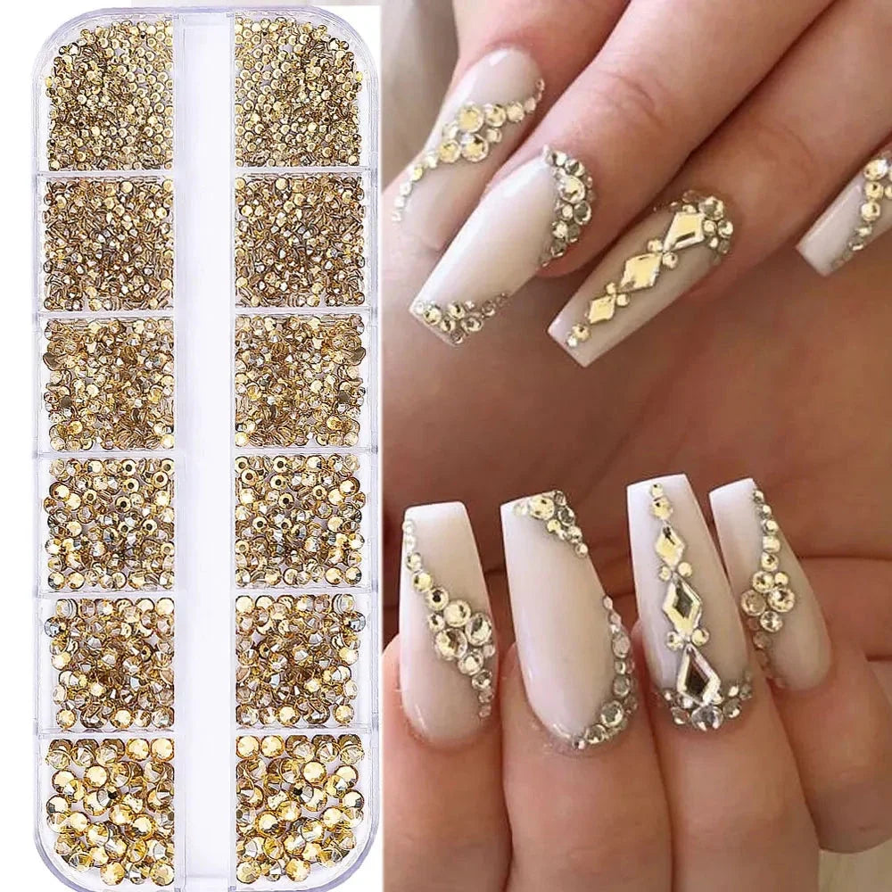 2400+ Shiny Clear Crystal Nail Rhinestones - Mixed Sizes & Shapes Flatback Gems