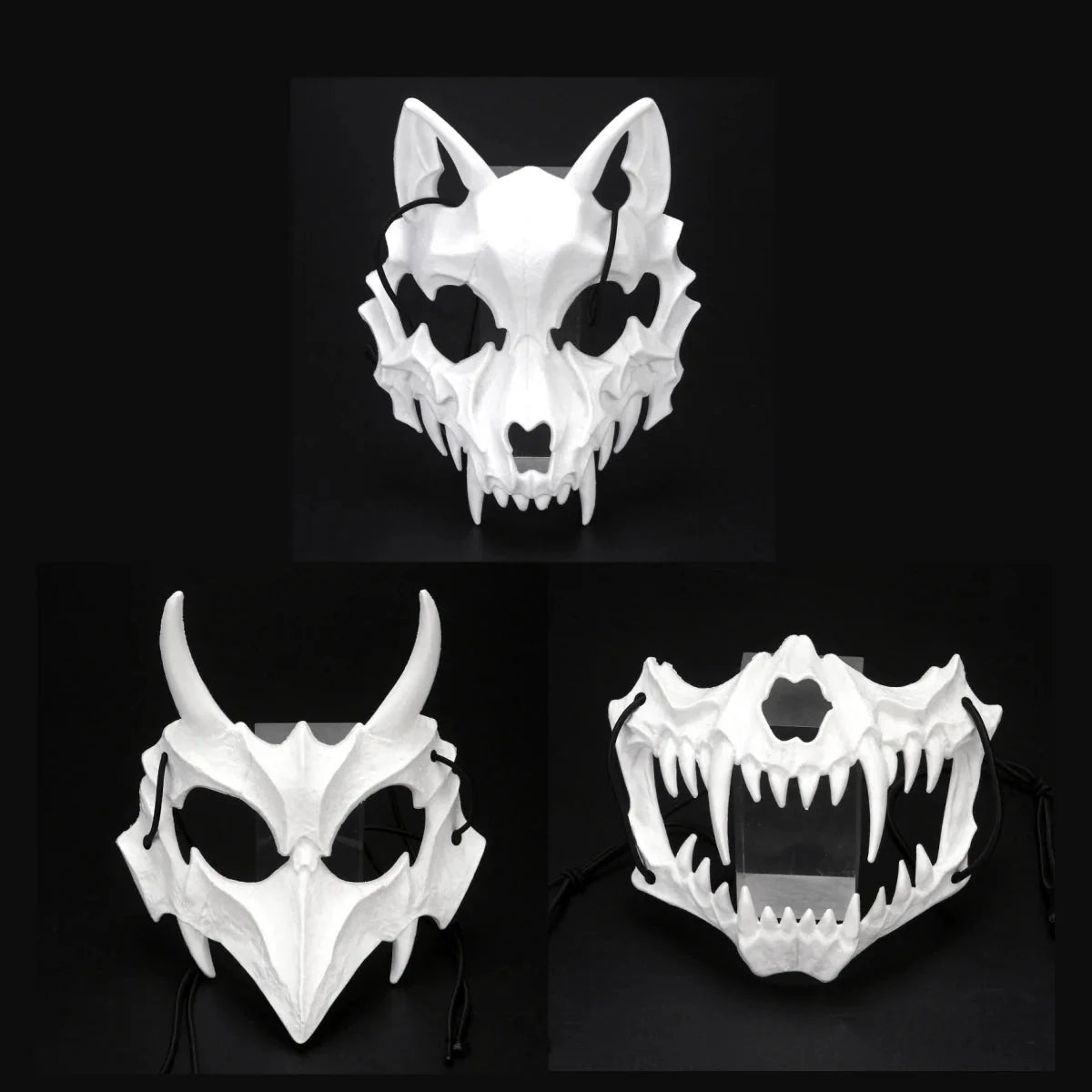 Halloween Half-Face Mask - Dragon, Tiger, Tengu, Wolf, and Skull Designs