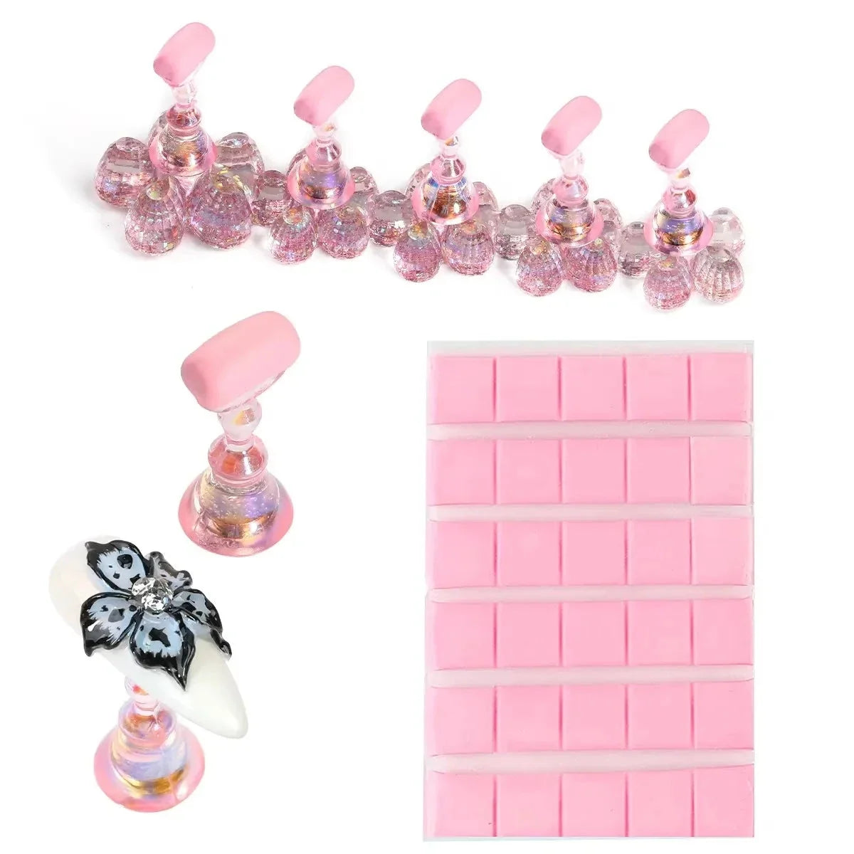 Magnetic Nail Holder Set - 5/30pcs False Nail Tip Practice Stand with Crystal Base