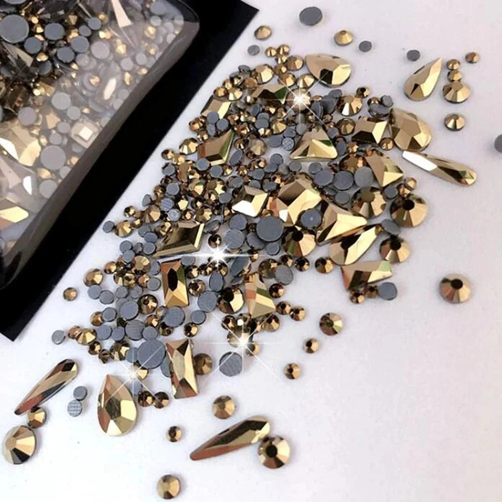 180pcs AB Flatback Glass Nail Rhinestones - Multi-Shape Gems for DIY Nail Art