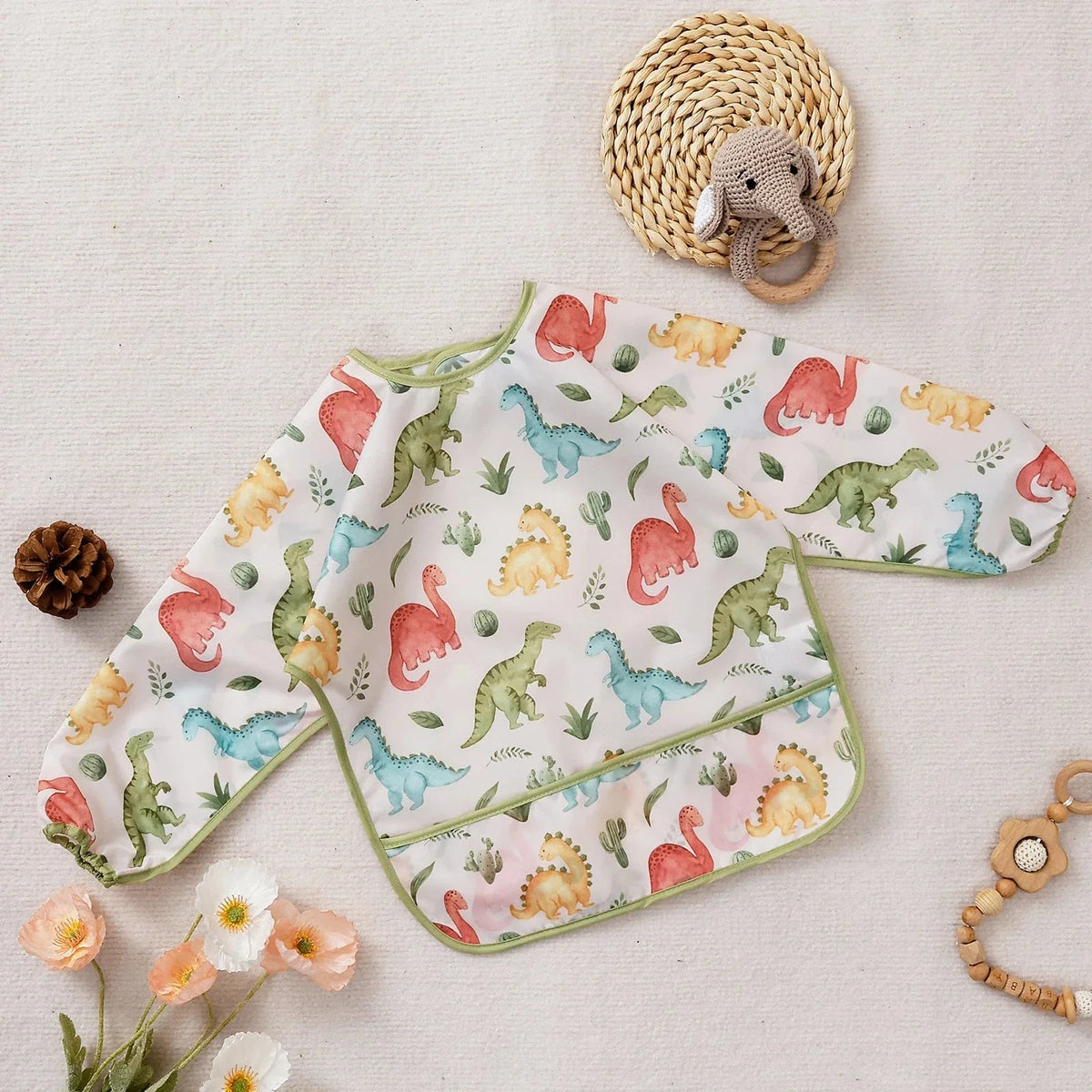 Waterproof Long Sleeve Baby Bib | Washable Feeding Bib with Full Coverage & Easy Clean Design