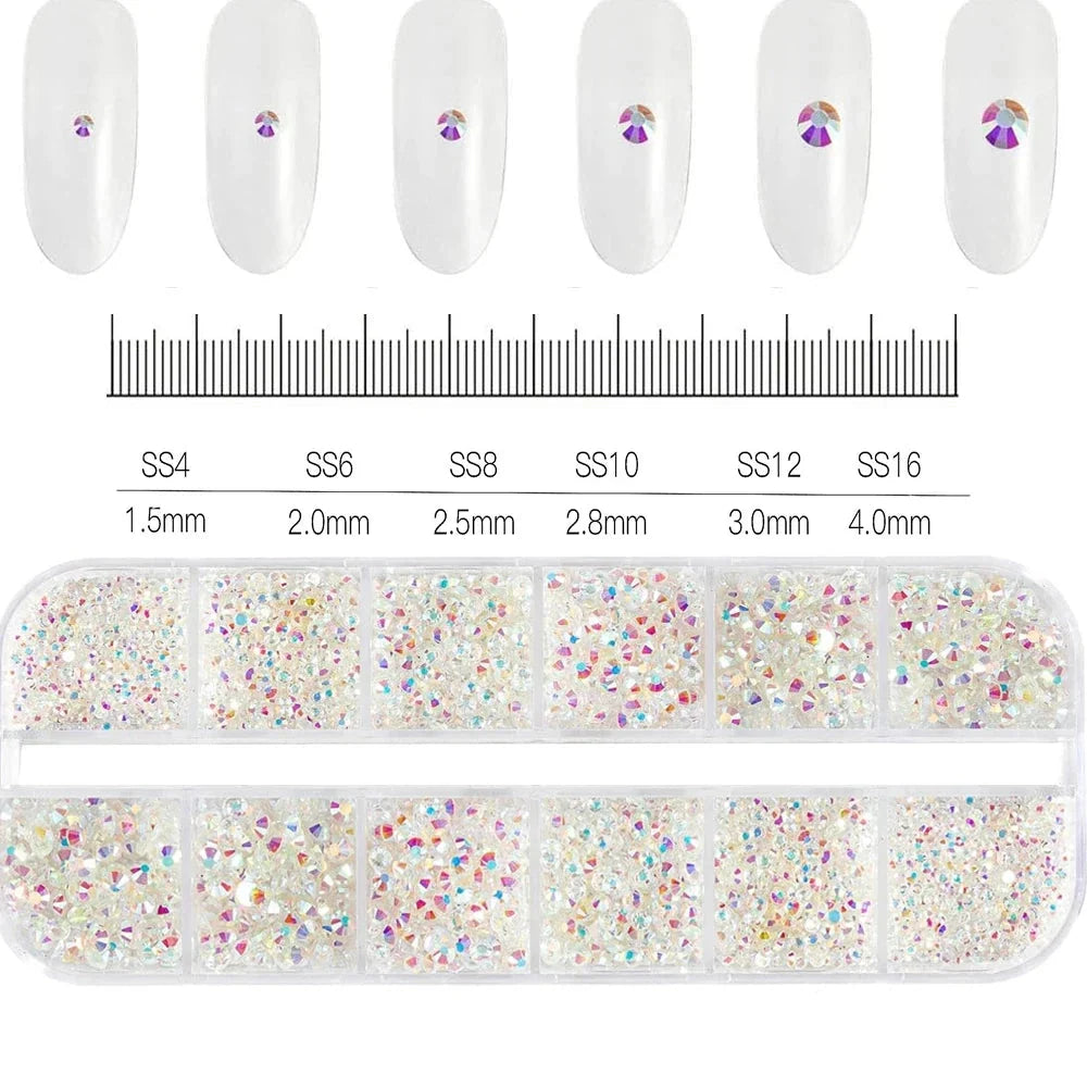 180pcs AB Flatback Glass Nail Rhinestones - Multi-Shape Gems for DIY Nail Art