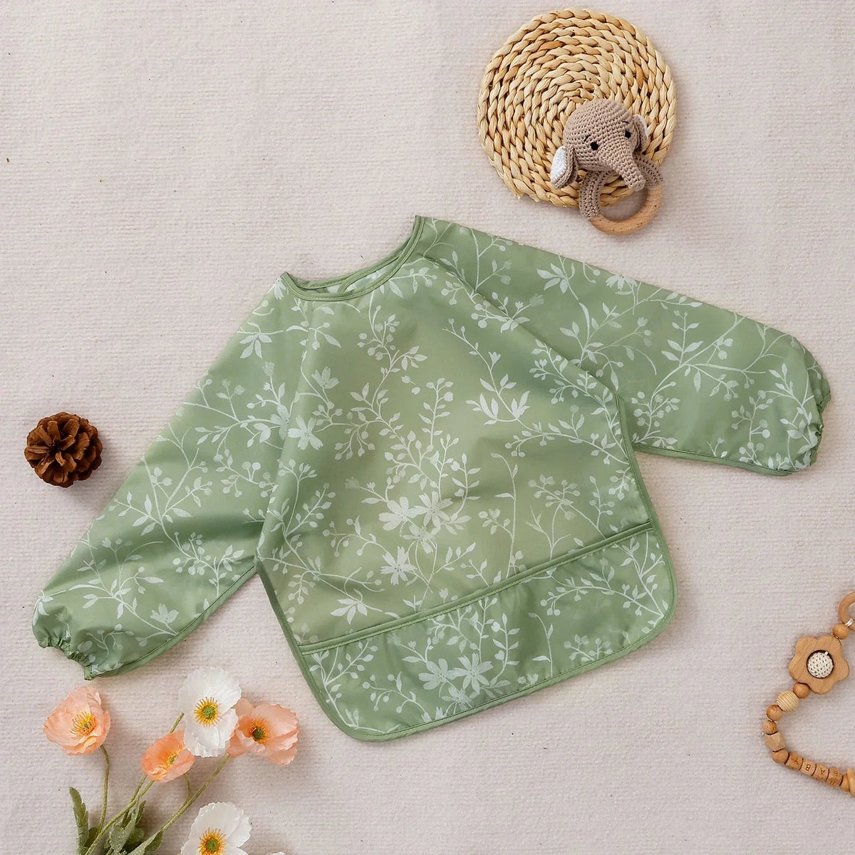Waterproof Long Sleeve Baby Bib | Washable Feeding Bib with Full Coverage & Easy Clean Design