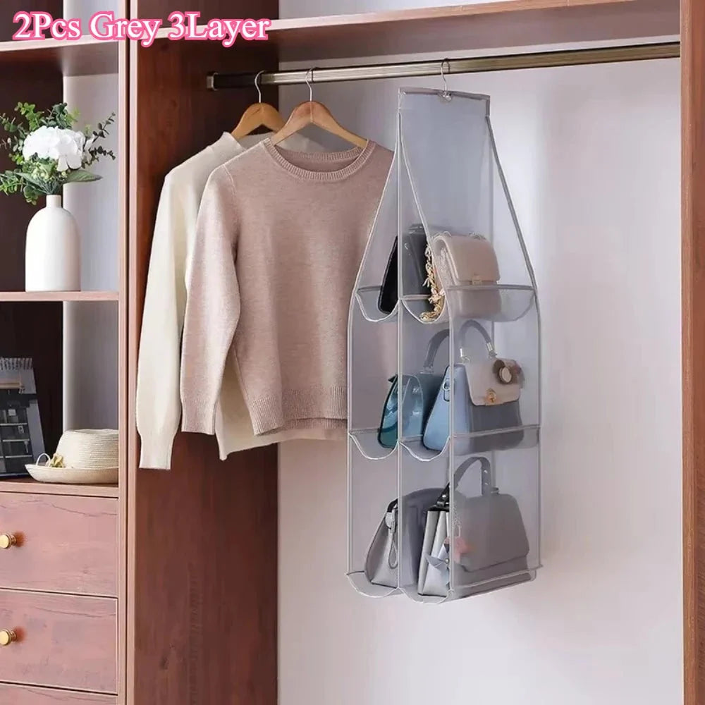 Hanging Closet Organizer Bag - Eco-Friendly 3D Transparent Storage for Tote Bags & Purses