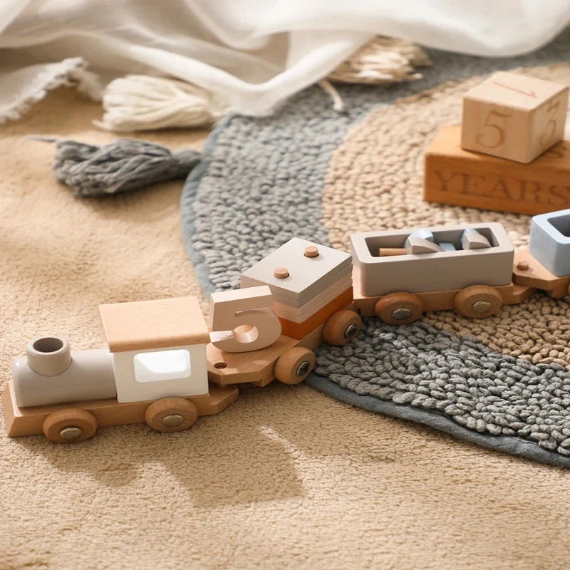 Wooden Train Birthday Toy Montessori Baby Learning