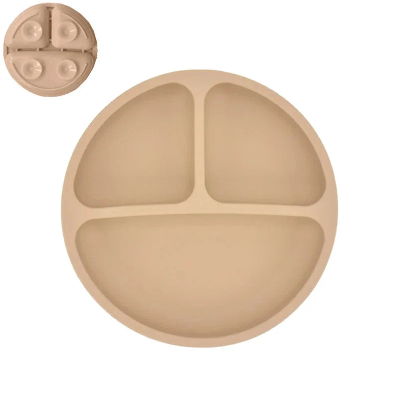 Silicone Baby Sucker Plate & Rice Spoon Set Cute Cartoon Tableware