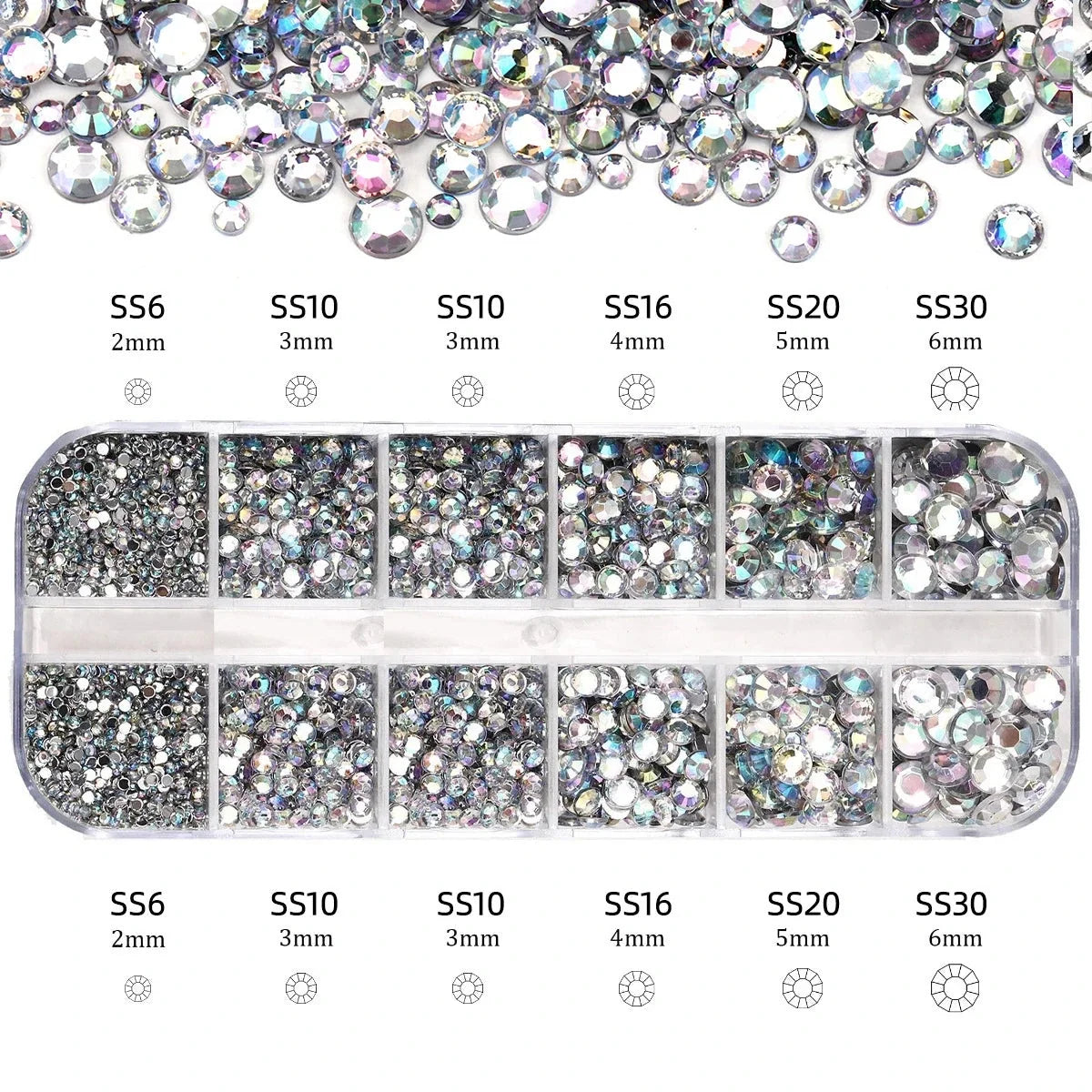 2400+ Shiny Clear Crystal Nail Rhinestones - Mixed Sizes & Shapes Flatback Gems