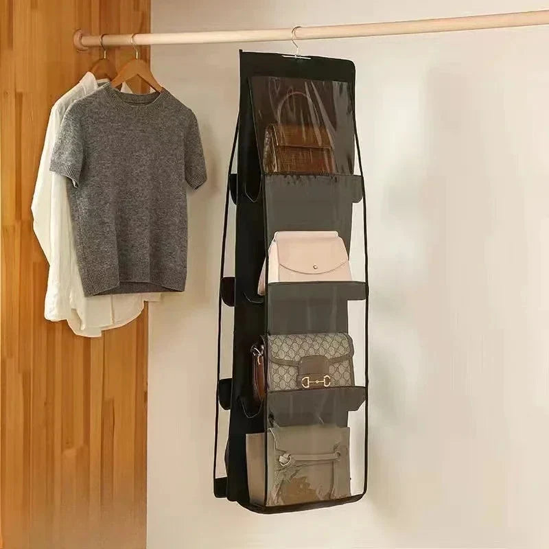 Hanging Closet Organizer Bag - Eco-Friendly 3D Transparent Storage for Tote Bags & Purses