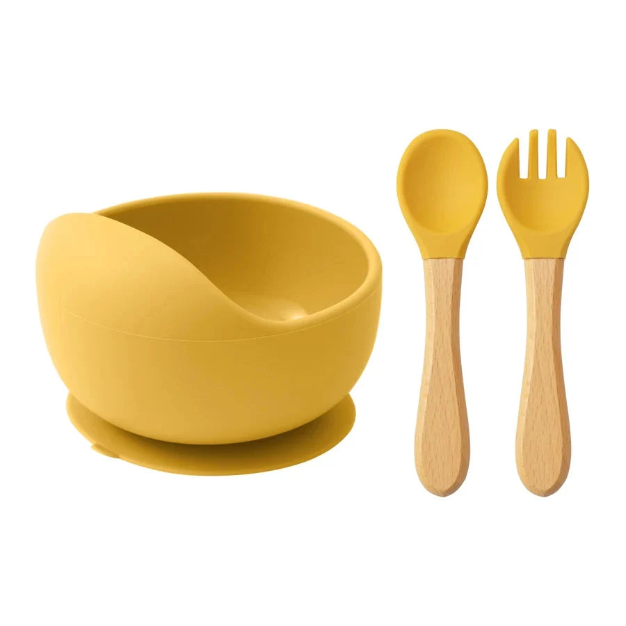 Mamaplan 3PCS Baby Silicone Feeding Set Suction Bowl Spoon Fork