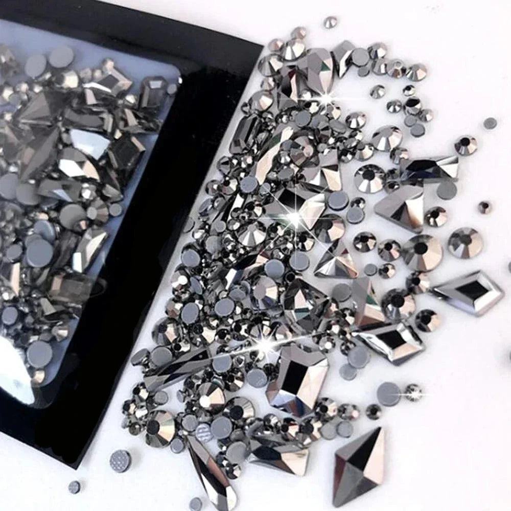 180pcs AB Flatback Glass Nail Rhinestones - Multi-Shape Gems for DIY Nail Art