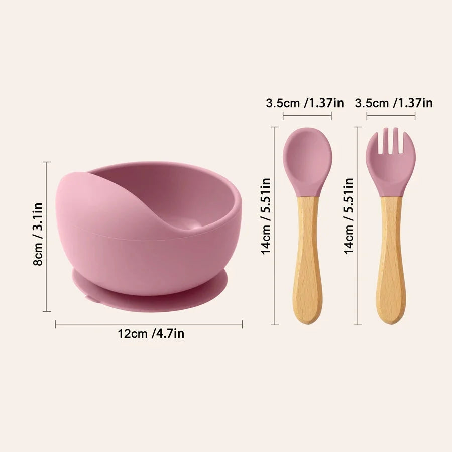 Mamaplan 3PCS Baby Silicone Feeding Set Suction Bowl Spoon Fork