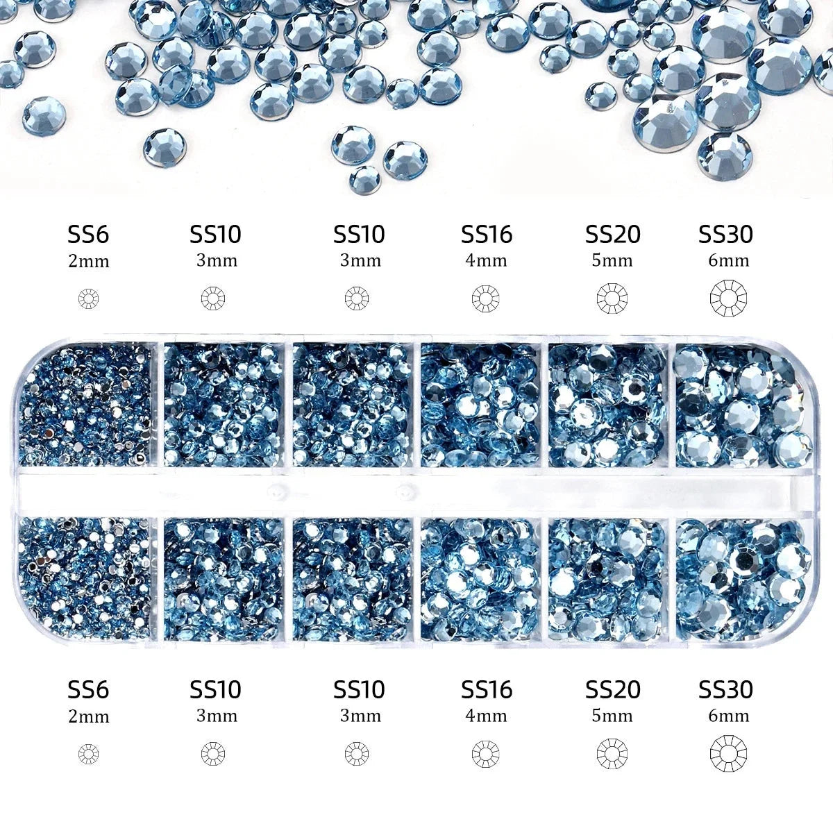 2400+ Shiny Clear Crystal Nail Rhinestones - Mixed Sizes & Shapes Flatback Gems