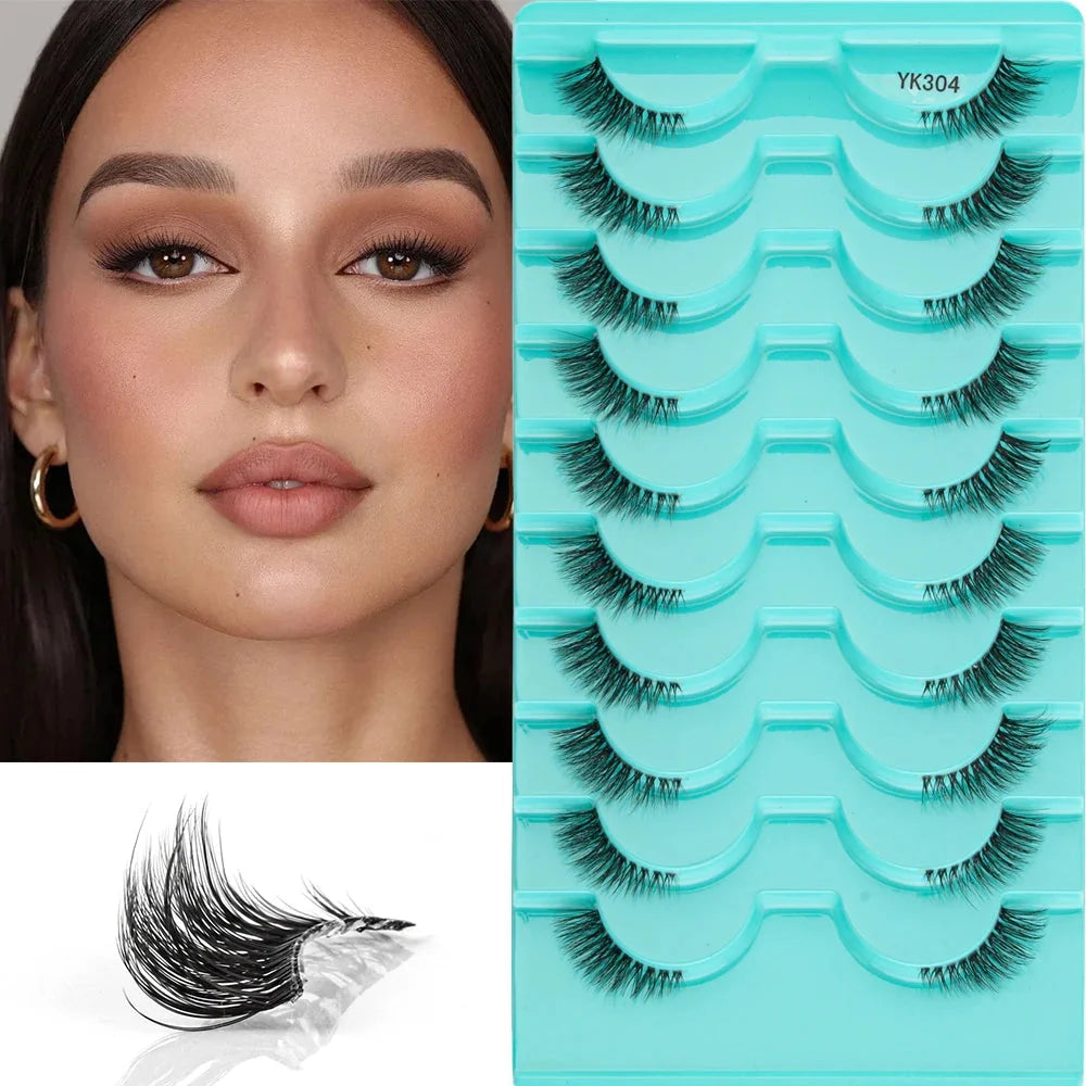 New Half Eyelashes 3D Cat Eye Lashes Clear Stem False Lashes