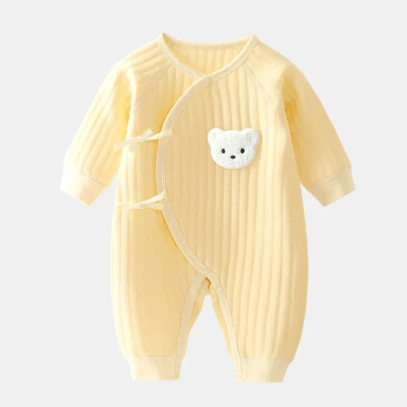 Baby Winter Bodysuit (0–6M) – Thick Cotton Animal Print Onesie for Boys & Girls