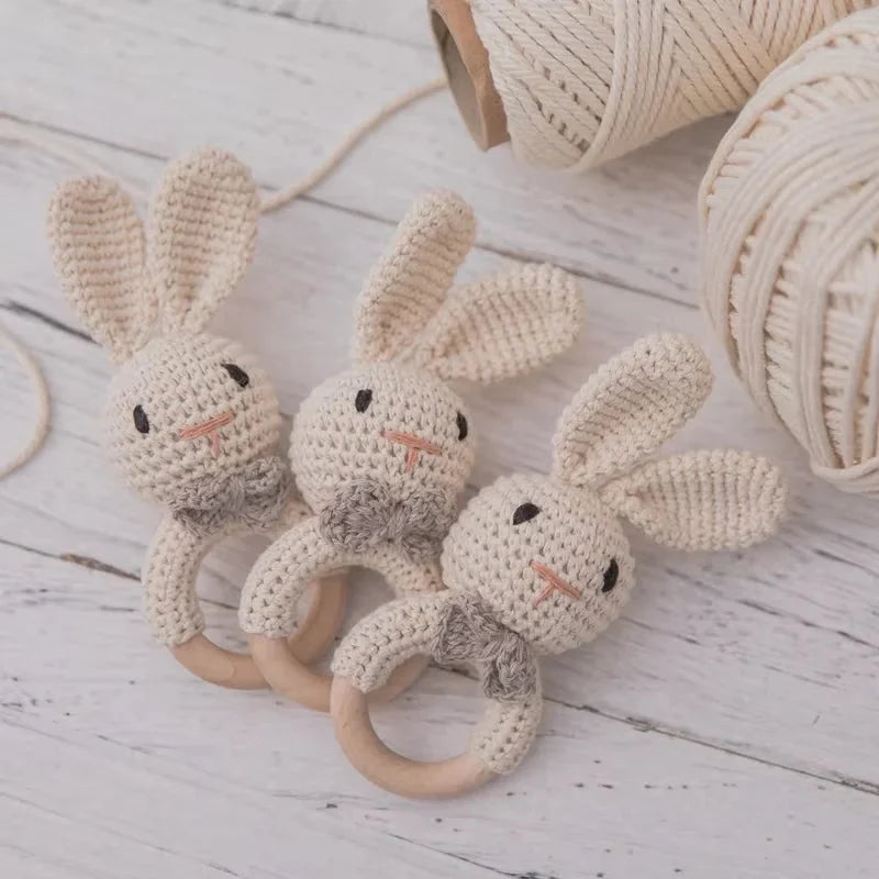 Baby Crochet Rattle Wooden Teether Toy BPA Free