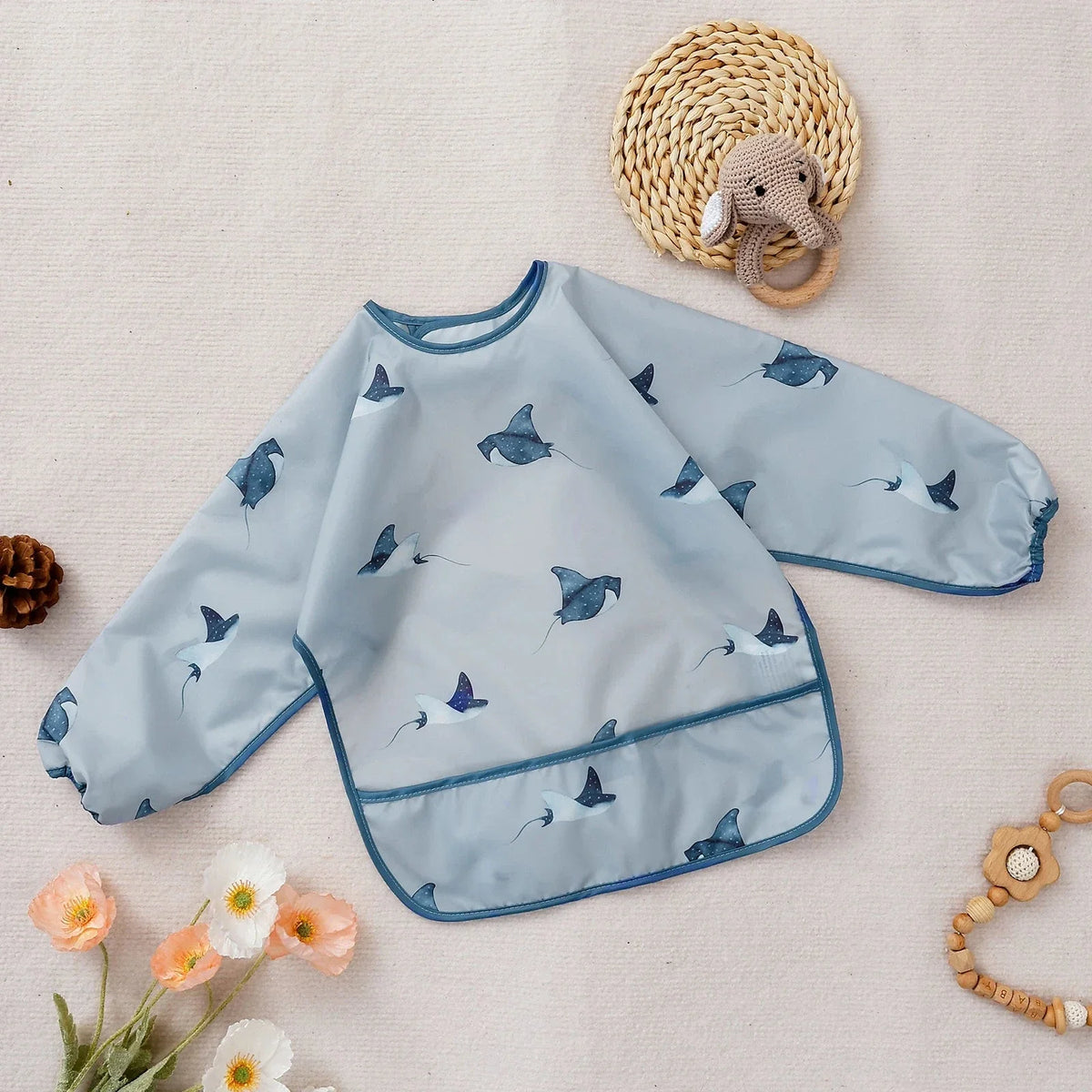 Waterproof Long Sleeve Baby Bib | Washable Feeding Bib with Full Coverage & Easy Clean Design