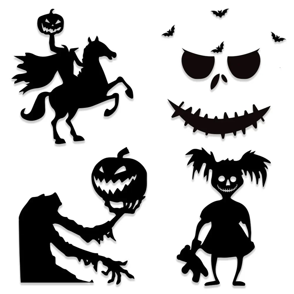 Halloween Door & Window Stickers - Skeleton Hands, Pumpkins, Ghosts, and Witch Hat Decor