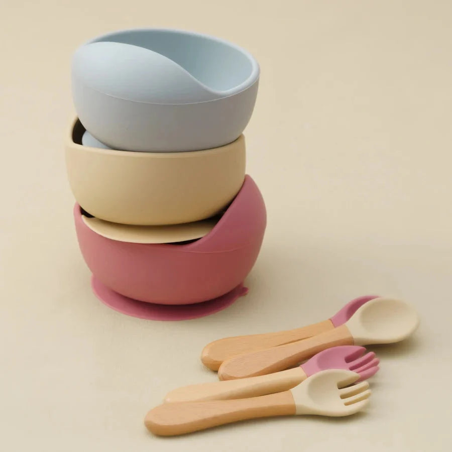 Mamaplan 3PCS Baby Silicone Feeding Set Suction Bowl Spoon Fork
