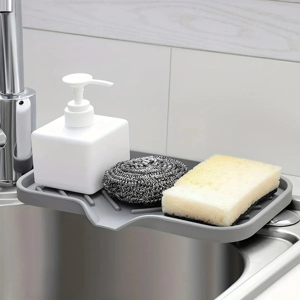 Multifunctional Silicone Sink Tray with Drain – Soap Dish, Sponge & Brush Organizer for Kitchen and Bathroom (Ventilated & Easy to Clean)