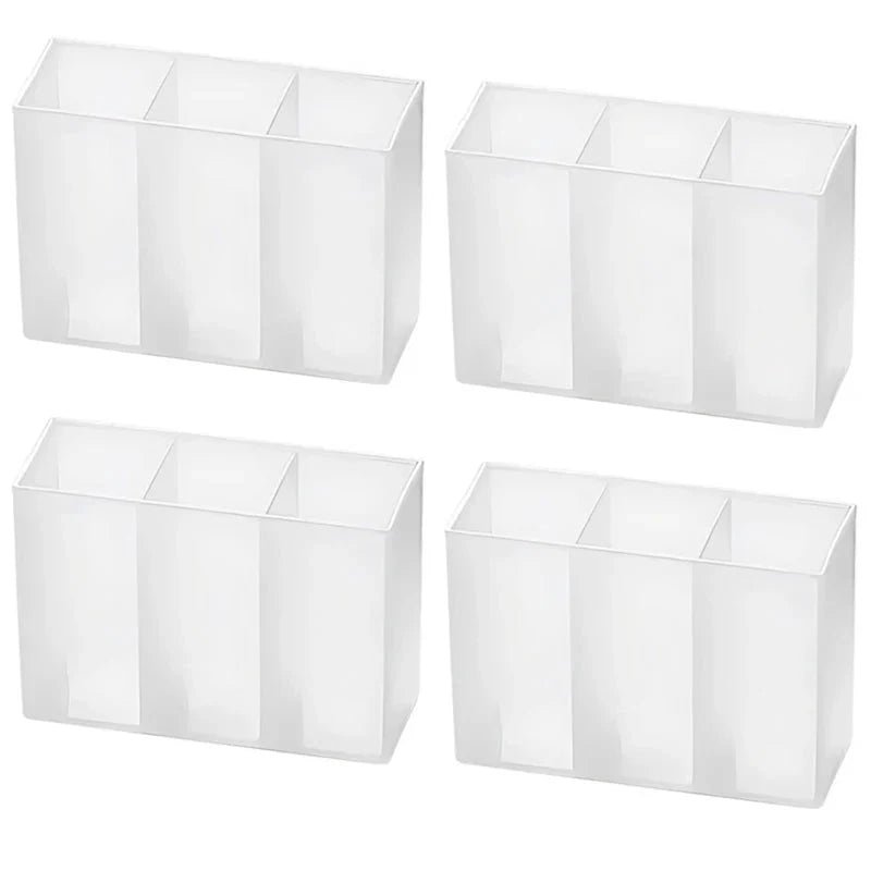 Mini Storage Box 3-Grid Plastic Makeup Brush Lipstick Storage Multi-Functional Desk Organizer for Home Kitchen Bathroom