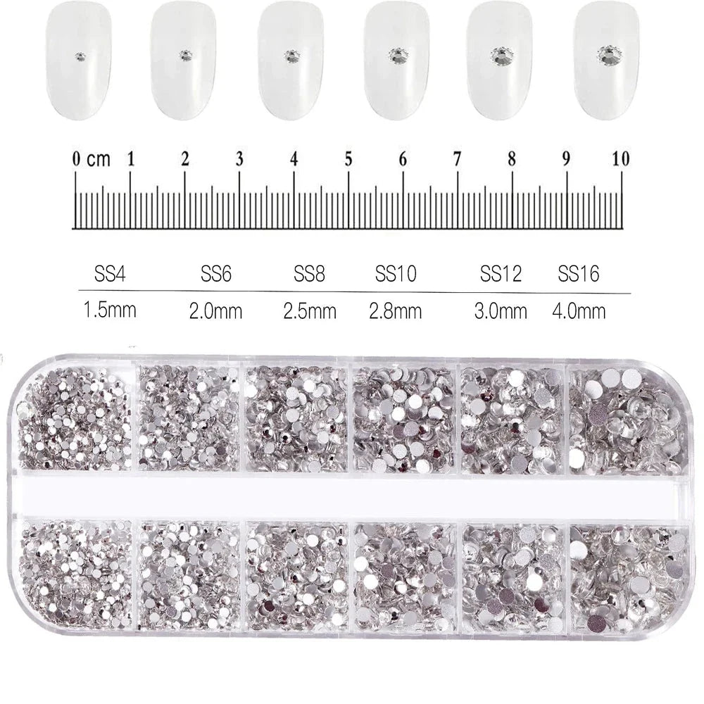 180pcs AB Flatback Glass Nail Rhinestones - Multi-Shape Gems for DIY Nail Art