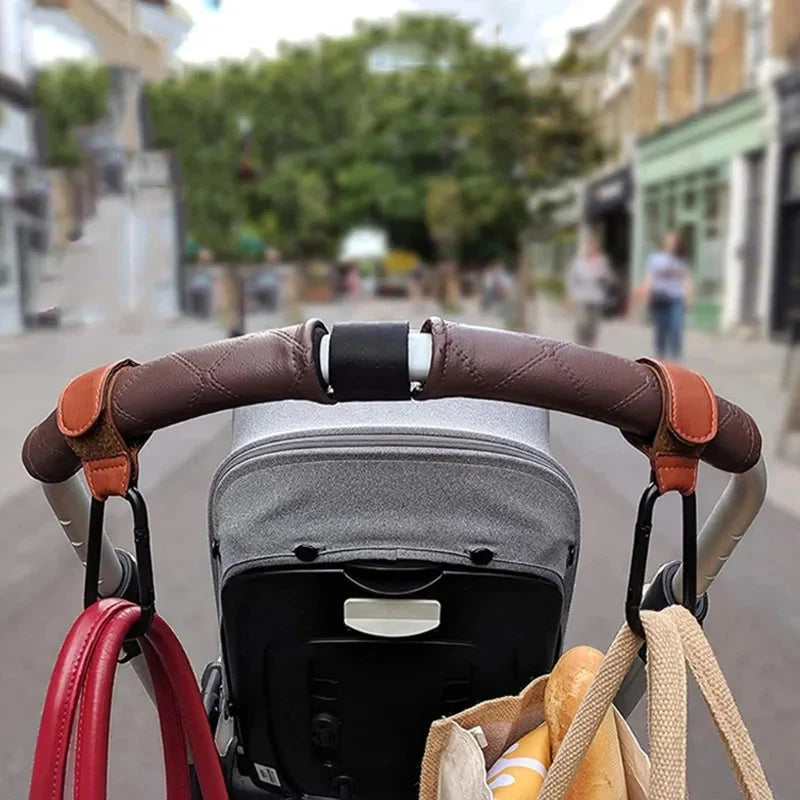 Baby Stroller Hook PU Leather Adjustable Pram Bag Hanger Travel Accessory