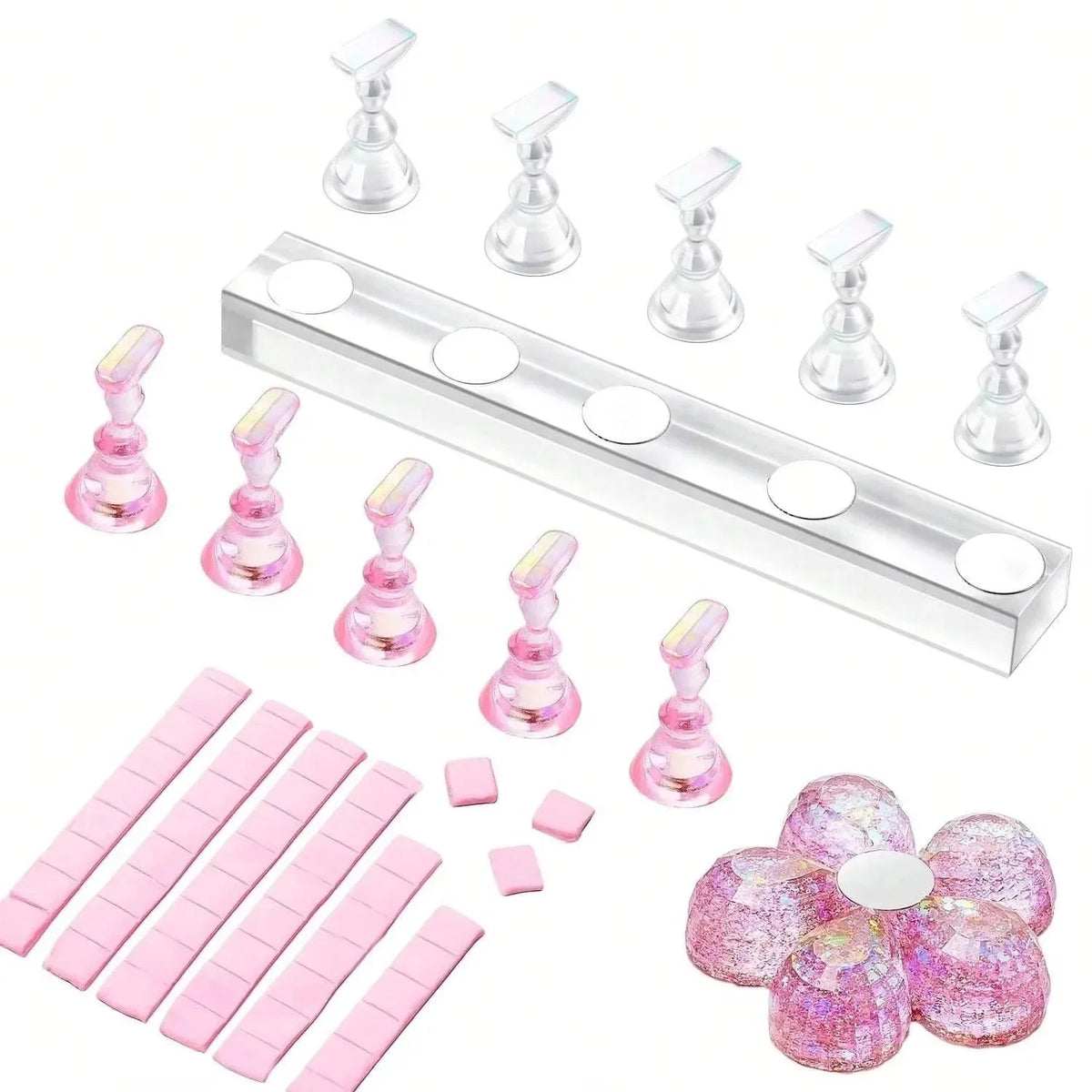 Magnetic Nail Holder Set - 5/30pcs False Nail Tip Practice Stand with Crystal Base