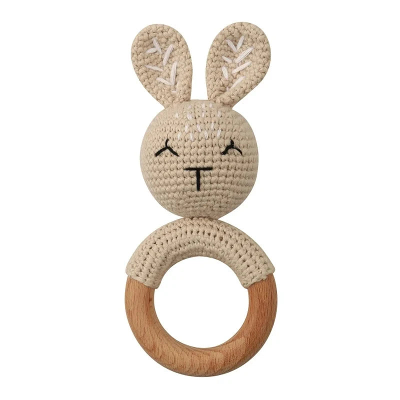 BPA Free Baby Wooden Teether Crochet Rattle Toy for Newborns