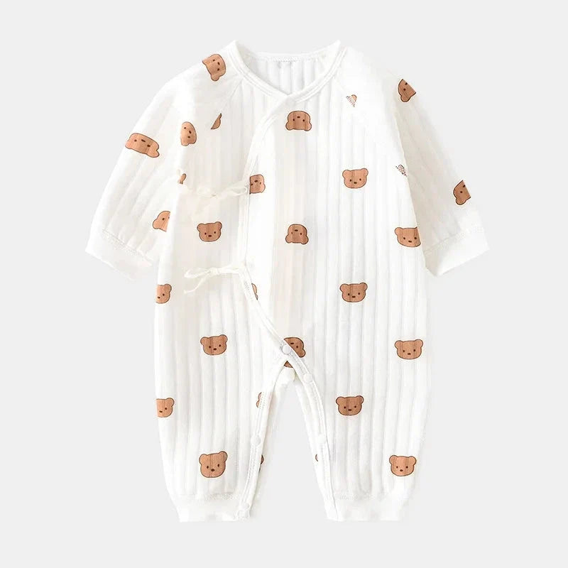 Baby Winter Bodysuit (0–6M) – Thick Cotton Animal Print Onesie for Boys & Girls