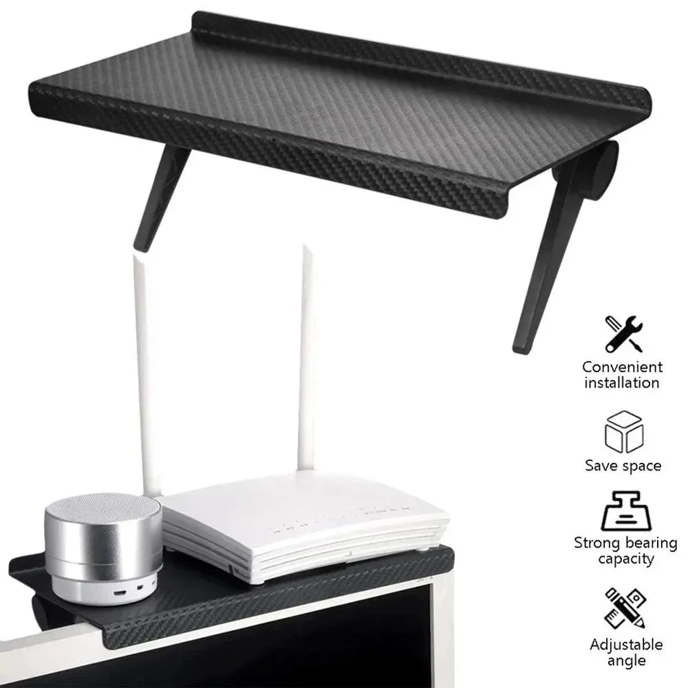 Adjustable Screen Storage Rack - No-Drill Shelf for TV & Computer Monitors