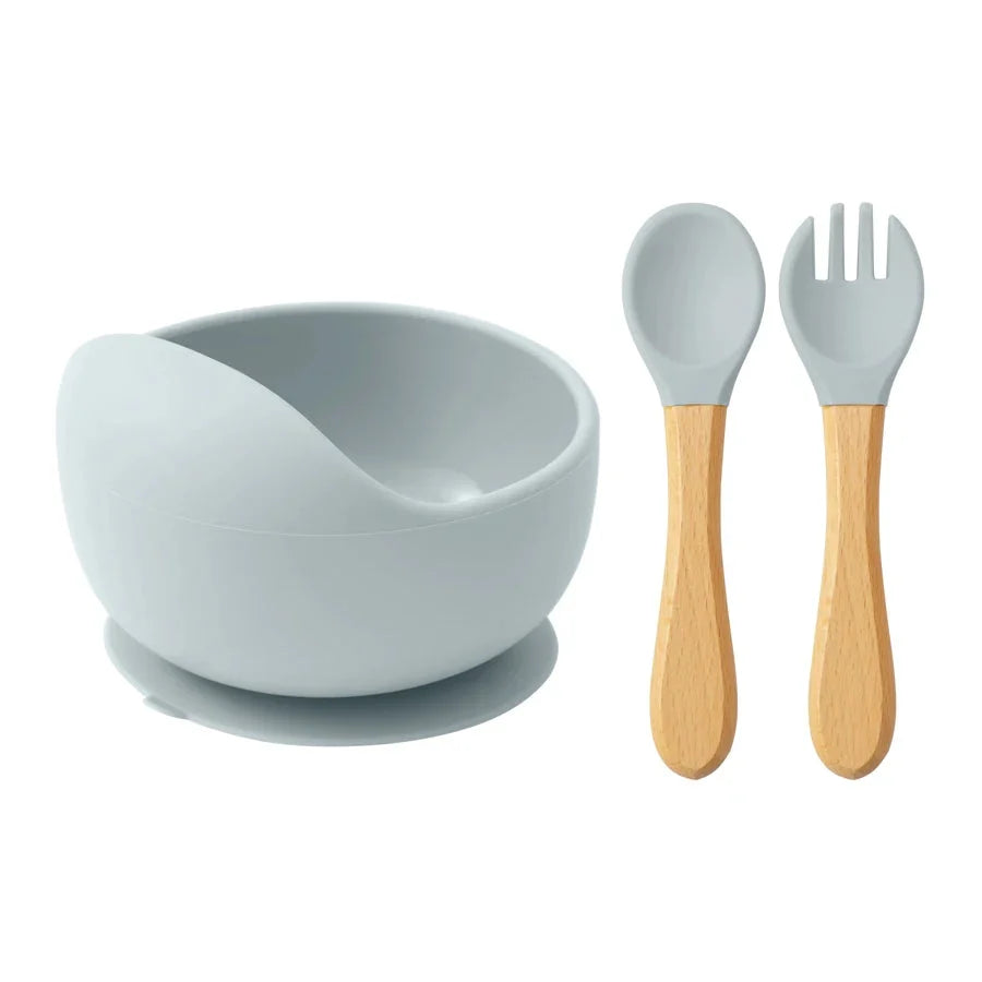 Mamaplan 3PCS Baby Silicone Feeding Set Suction Bowl Spoon Fork