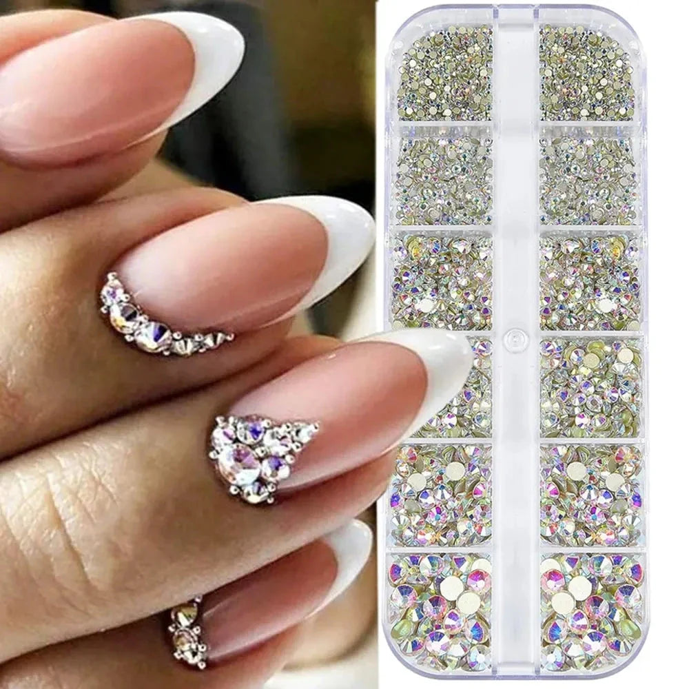 2400+ Shiny Clear Crystal Nail Rhinestones - Mixed Sizes & Shapes Flatback Gems