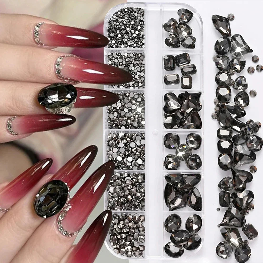 180pcs AB Flatback Glass Nail Rhinestones - Multi-Shape Gems for DIY Nail Art