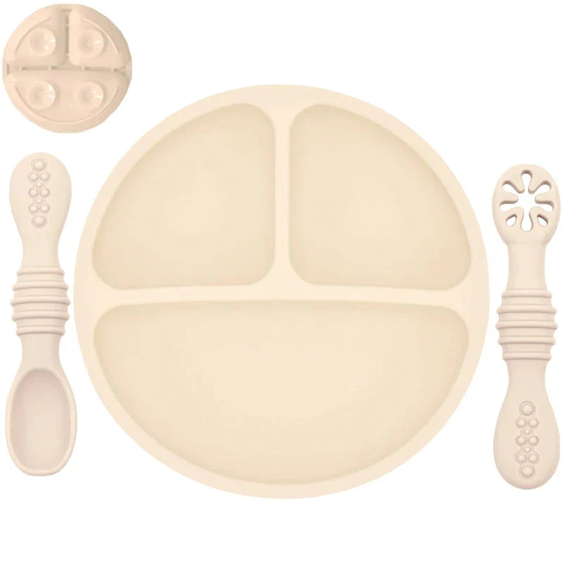 Silicone Baby Sucker Plate & Rice Spoon Set Cute Cartoon Tableware
