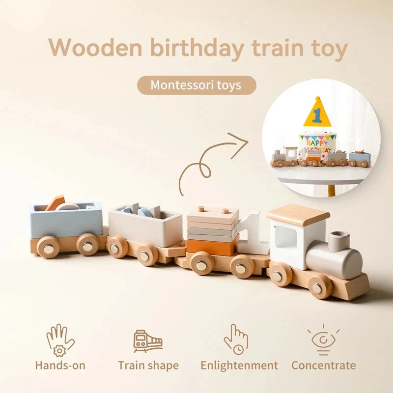 Wooden Train Birthday Toy Montessori Baby Learning