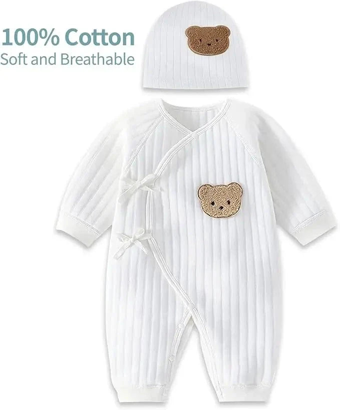 Baby Winter Bodysuit (0–6M) – Thick Cotton Animal Print Onesie for Boys & Girls