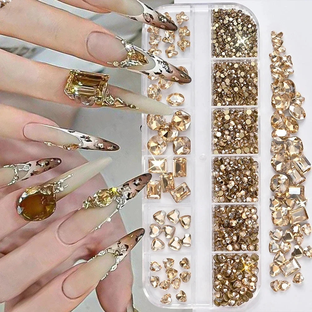 180pcs AB Flatback Glass Nail Rhinestones - Multi-Shape Gems for DIY Nail Art