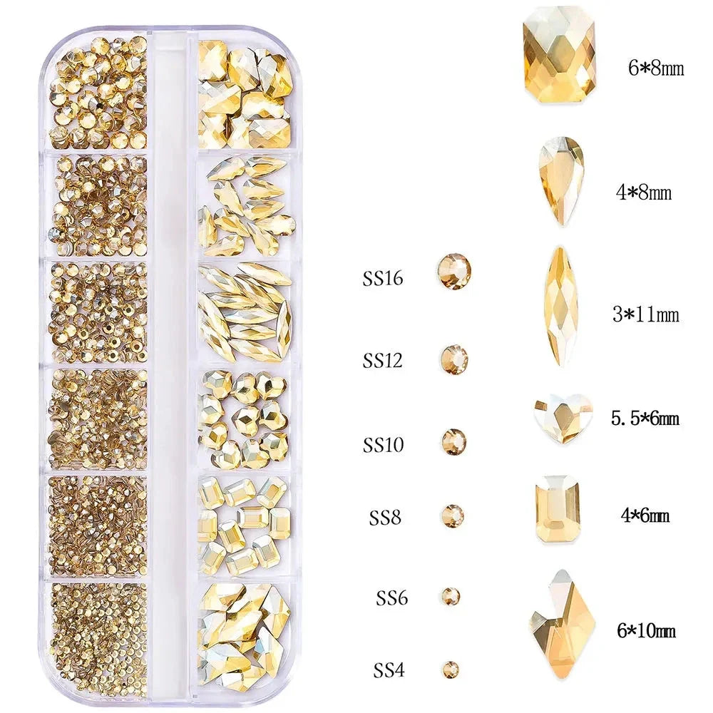 2400+ Shiny Clear Crystal Nail Rhinestones - Mixed Sizes & Shapes Flatback Gems