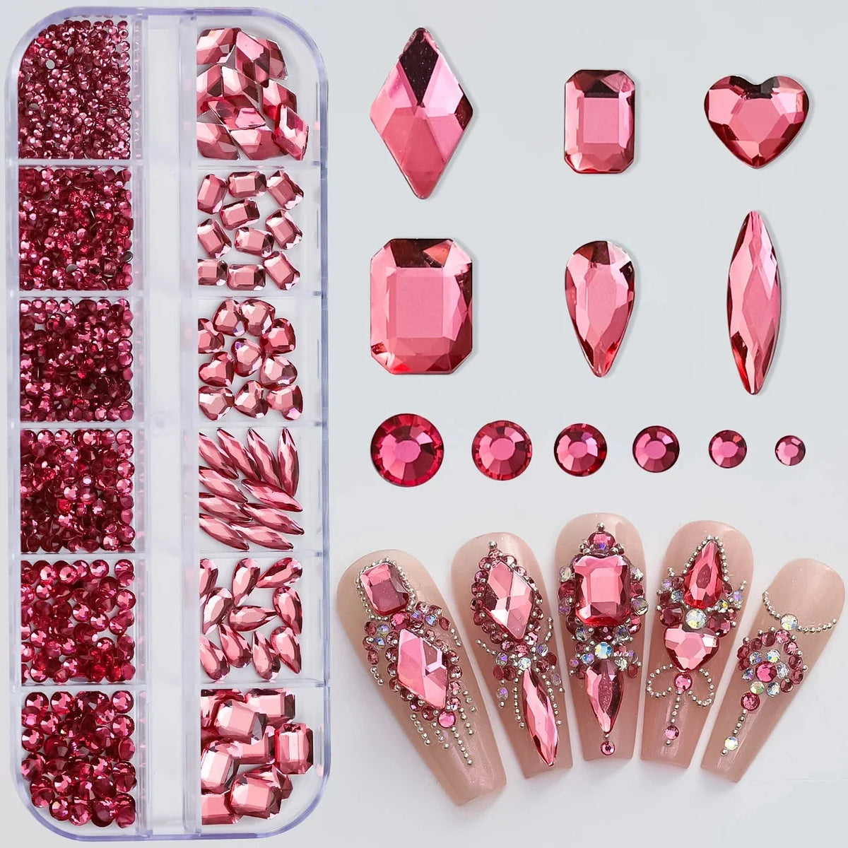 180pcs AB Flatback Glass Nail Rhinestones - Multi-Shape Gems for DIY Nail Art